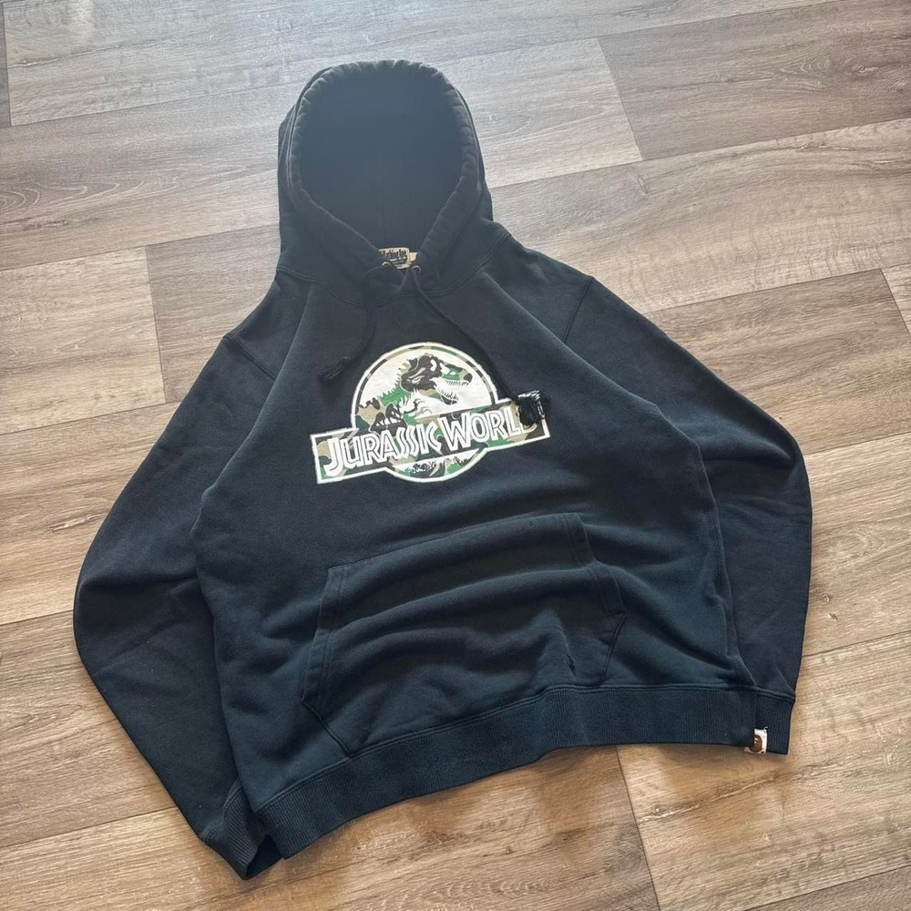 Jurassic World bape collab hypebeast streetwear black hoodie